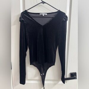 Brand New Celebrity Pink Elegant Black Velvet Bodysuit